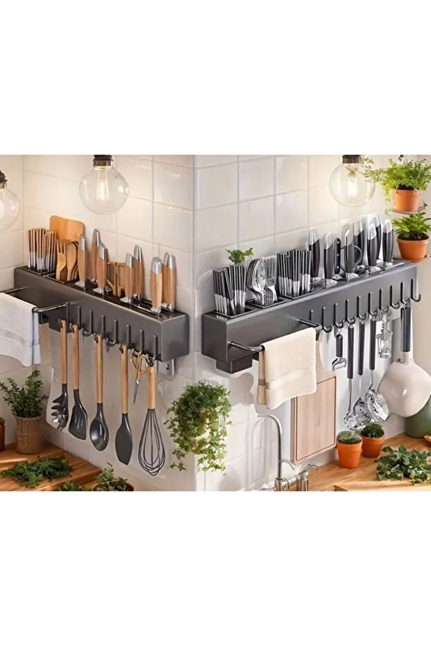 50 cm Mutfak Rafı Organizer Askılık Duvara Monte Kendinden Yapışkanlı Düzenleyici Delmeden Montaj